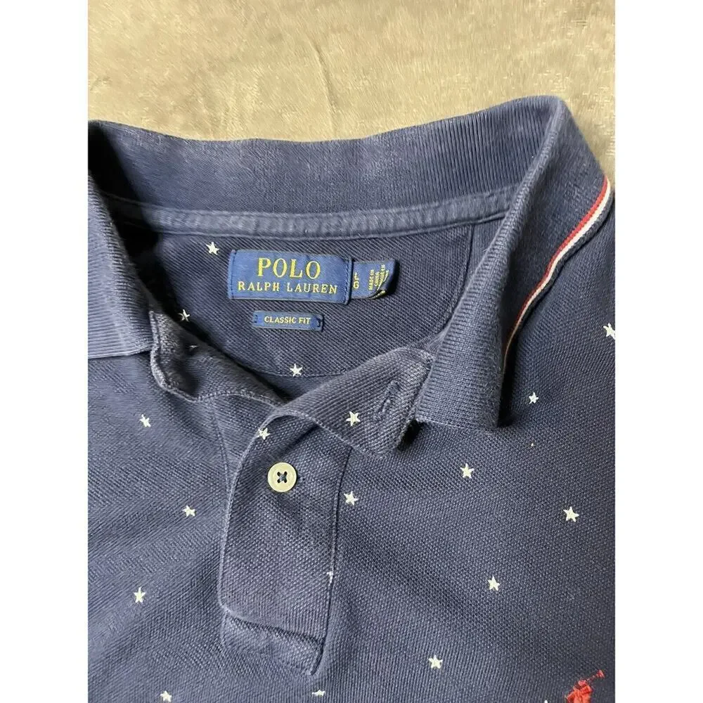 Polo Ralph Lauren Stars Logo POLO SHIRT L Red‎ White Blue Sleeve